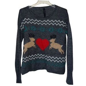 Aeropostale Gray Reindeer Heart Sweater Size Medium